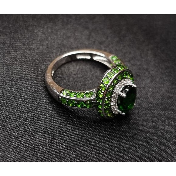 Natural Chrome Diopside Sterling Silver 925 Ring 6.5 With Green & White Gemstone - Picture 5 of 5
